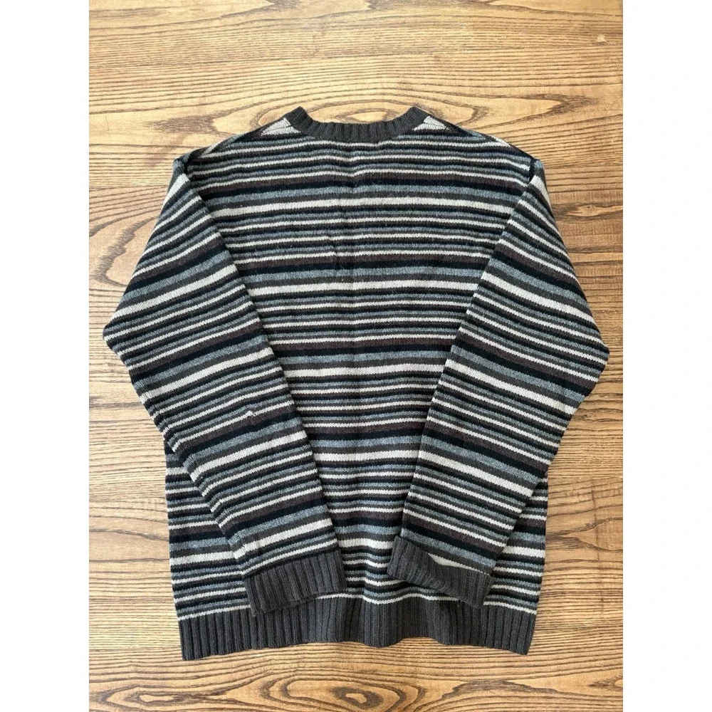 Banana Republic Men's XL‎ 100% Lambswool Striped Suede Elbow Pads Knit Sweater